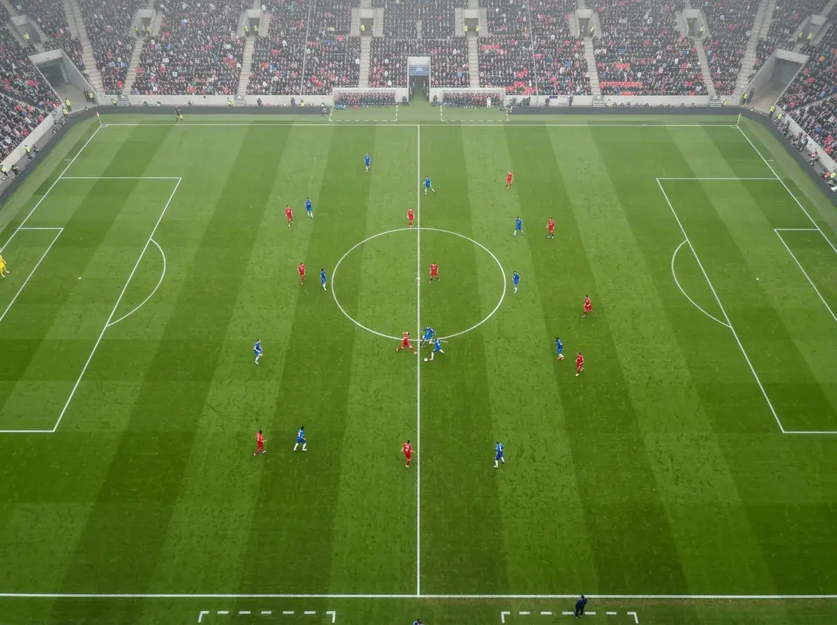 Vista panorámica de un partido de LaLiga con ilustración de los distintos mercados de apuestas disponibles