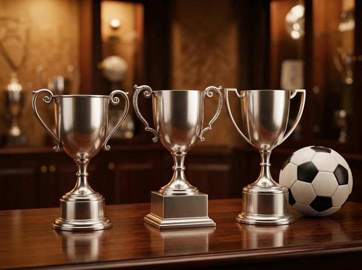 Trofeos de las principales competiciones de fútbol español: LaLiga, Copa del Rey y Supercopa